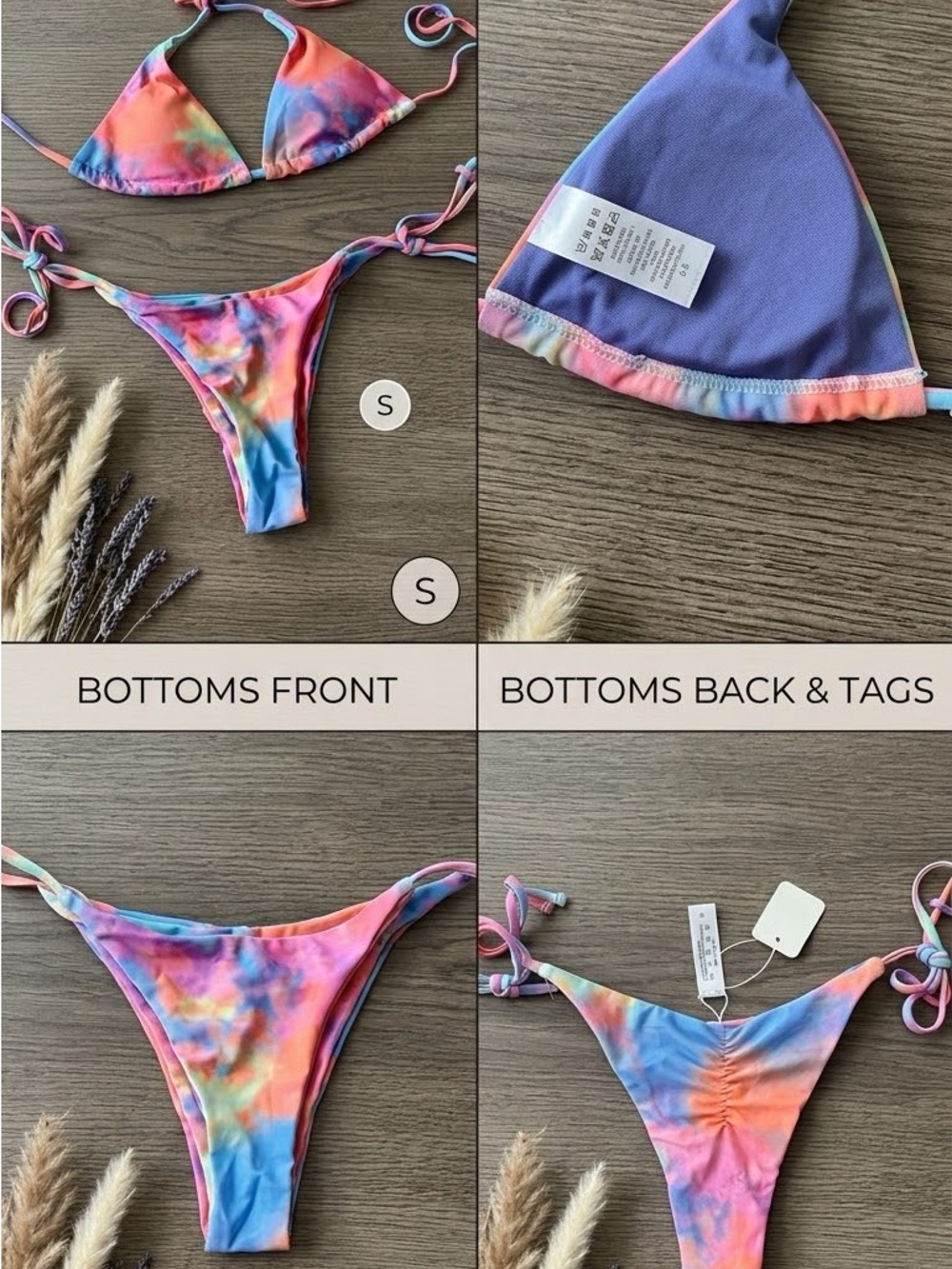 Tie-Dye String Bikini Bottoms - Multicolor Swimsuit